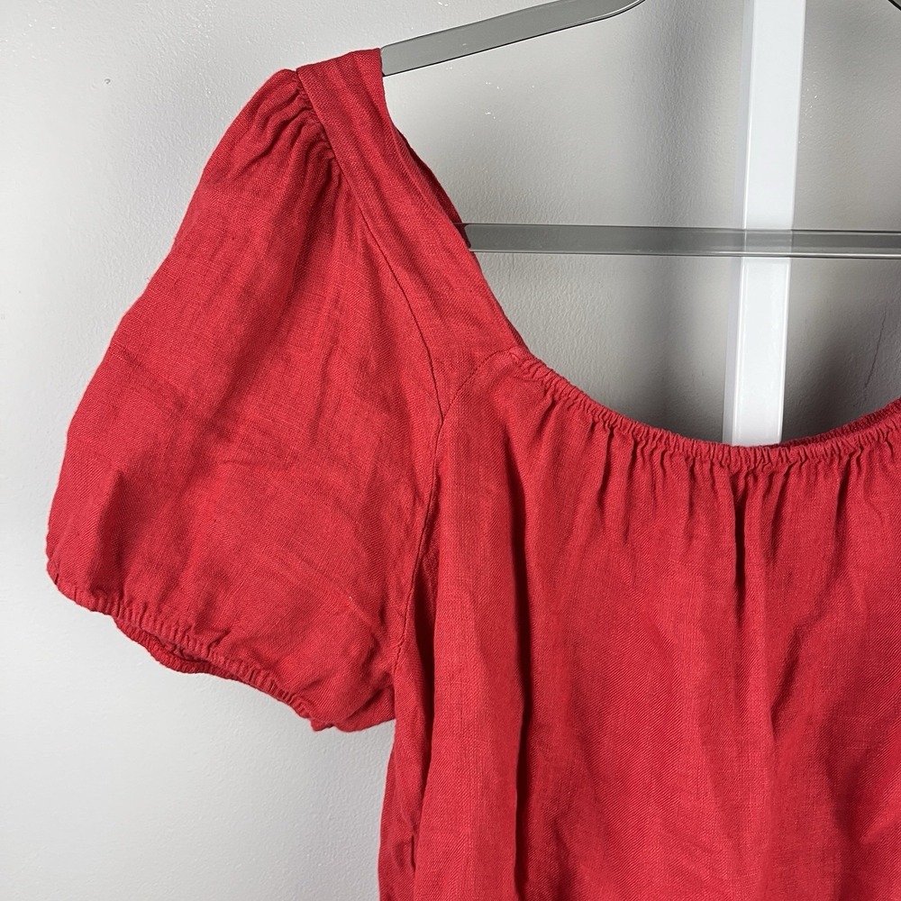 Bella Umbra Italy Linen Top Womens L Red Boho Coastal Resort Lagenlook - Picture 3 of 5